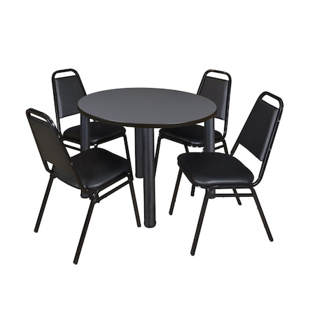 Kee Kee Round Table & Chair Set, Wood, Metal, Vinyl Top, Grey TB42RNDGYBPBK29BK